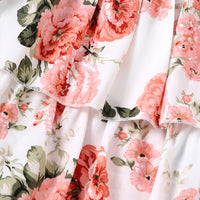 Girls White Floral Printed Puff Sleeves Dress Casual Dresses
