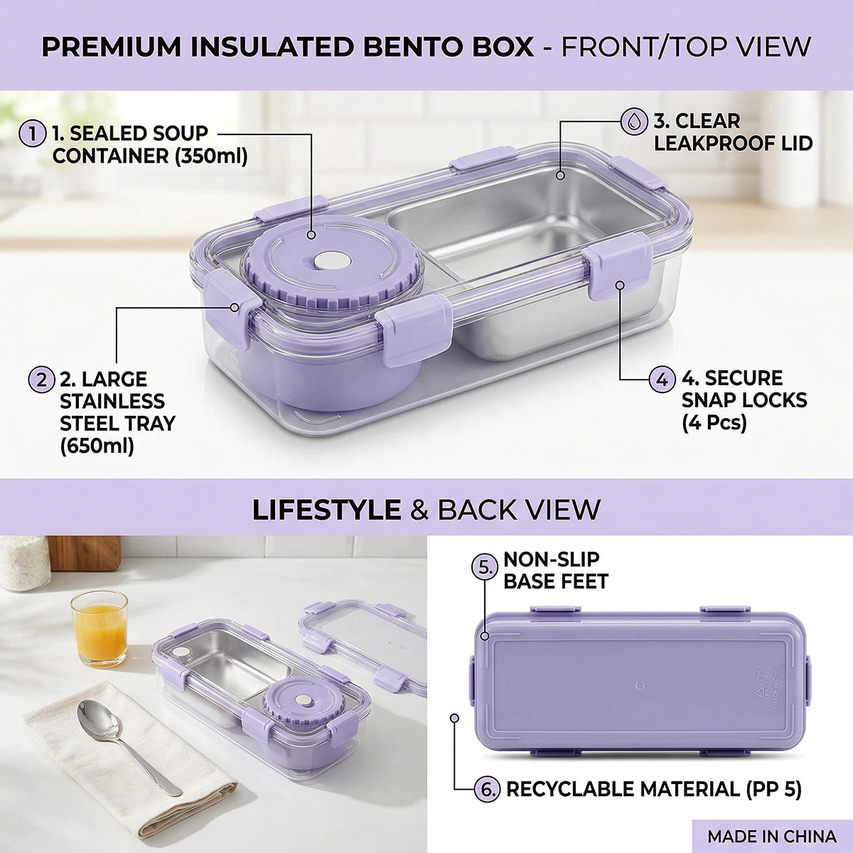 Kids Lavender Lock-Fresh School Lunch Box Trending Accessories