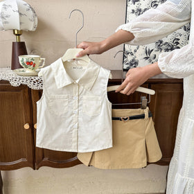 Girls Off White Sleeveless Top With Elasticated Skirt Sets 2 pc. Sets Off White 1-2 Y