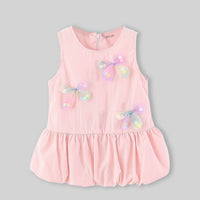 Girls Pink Butterfly Applique Flounce Hem A-line Dress Casual Dresses
