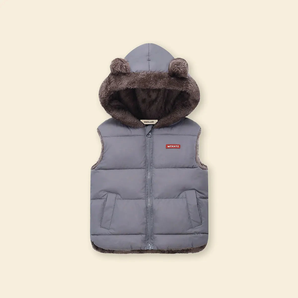 Boys Grey Sleeveless Hooded Puffer Vest With Faux-fur Trim Coats & Jackets