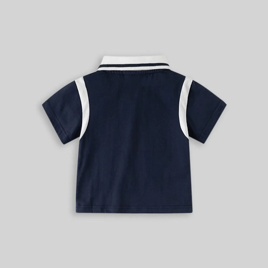 Boys Navy Blue Short Sleeves Polo T-Shirt With Shorts Co-ord Sets Sets