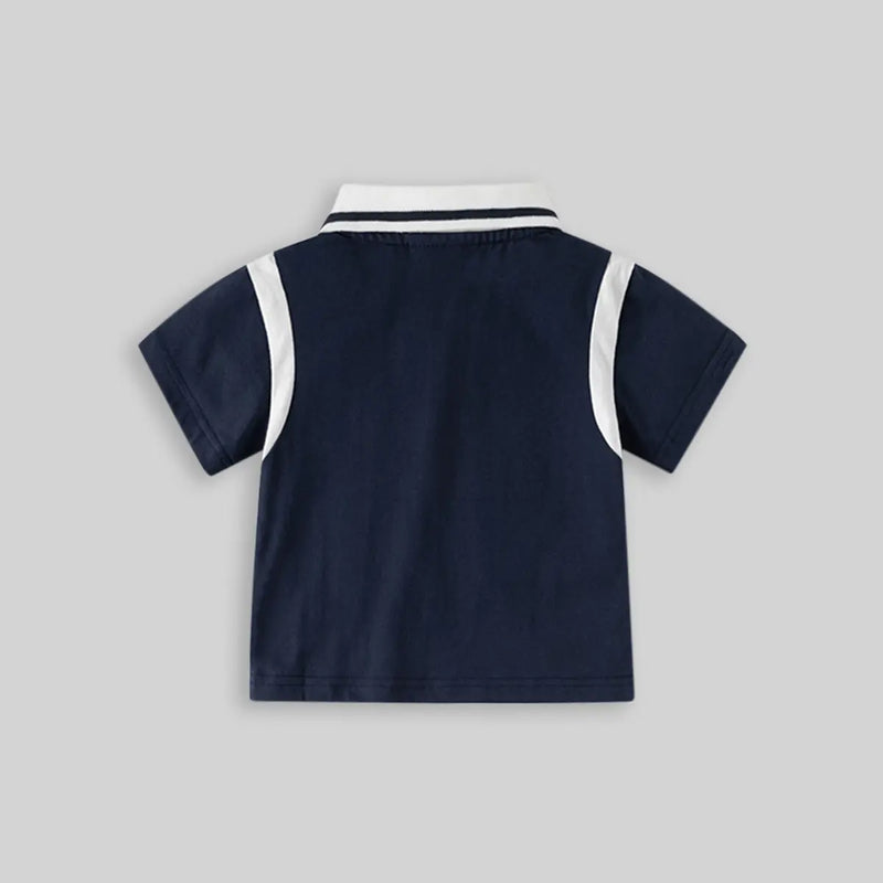 Boys Navy Blue Short Sleeves Polo T-Shirt With Shorts Co-ord Sets Sets