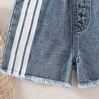 Girls Blue Striped Denim Shorts Shorts