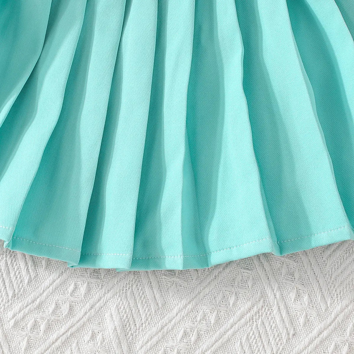 Girls Turquoise Blue Embellished Ruffled Blazer Vest With Pleated Skirt & Camisole Top Sets Sets
