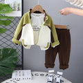 Boys Green Colorblocked Front Open Jacket With Printed T-Shirt & Jogger Sets Sets Green 1-2 Y