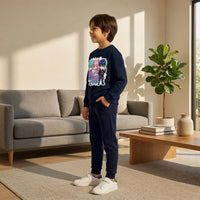 Boys Navy Blue K-Pop Fever Graphics Sweatshirt With Jogger Co-ord Sets Sets