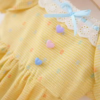 Girls Yellow Printed Fit & Flare Dress With Puff Sleeves Casual Dresses