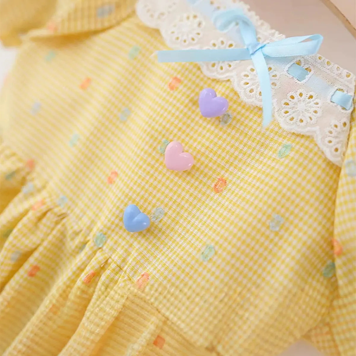 Girls Yellow Printed Fit & Flare Dress With Puff Sleeves Casual Dresses