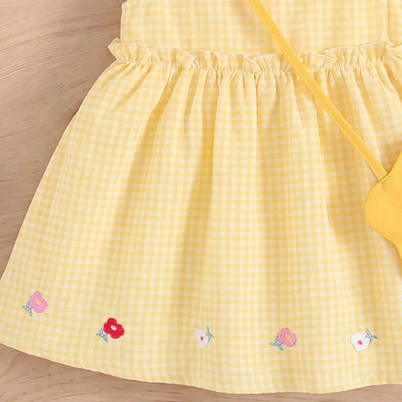 Girls Yellow Floral Embroidered Flutter Sleeve A-line Dress Casual Dresses