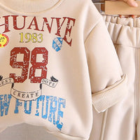 Boys Beige Alphanumeric Printed sweatshirt With Jogger Sets Sets