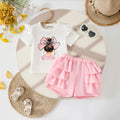 Girls Graphics Short Sleeves Top With Pink Ruffled Shorts Set Sets Pink 3-4 Y