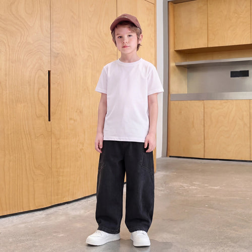 Boys Black Loose Fit Elasticated Denim Jeans Pants Black 5-6 Y