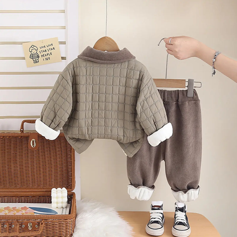Boys Green Quilted jacket With T-Shirt & Jogger Sets Sets