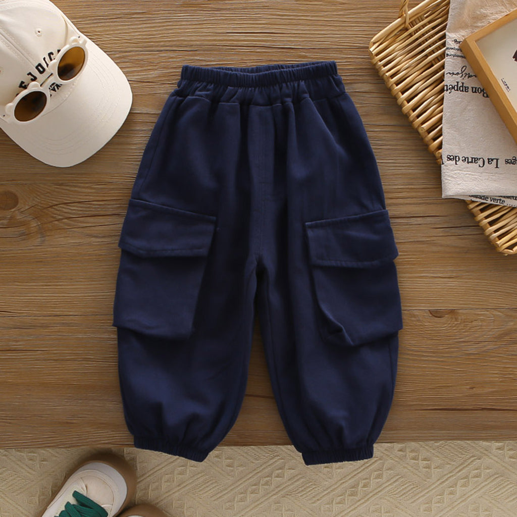 Boys Navy Blue Solid Sleeveless Hooded Jacket With T-Shirt and Pants Set Sets