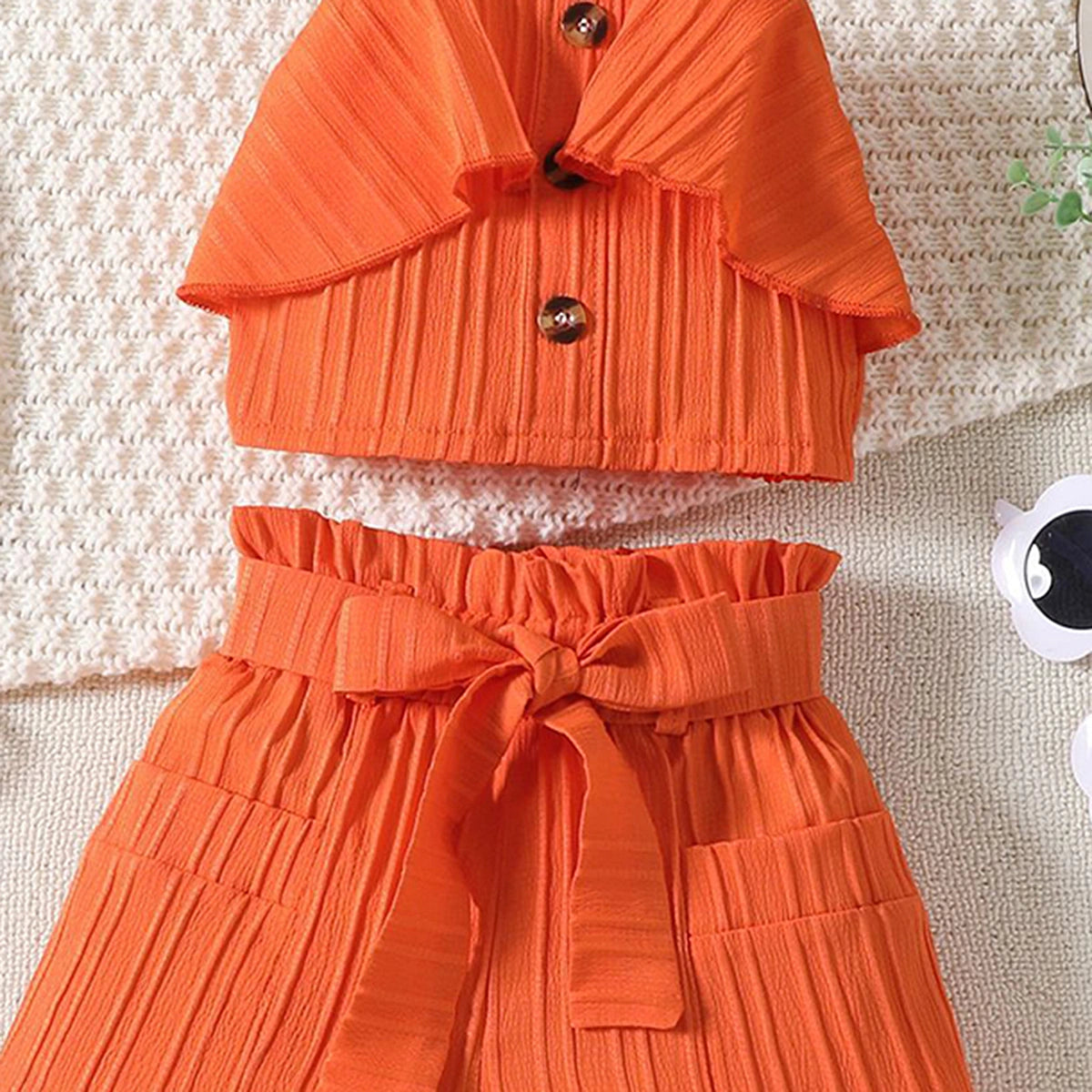 Girls Orange Ruffle Sleeveless Crop Top With Shorts Sets 2 pc. Sets