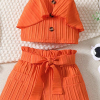 Girls Orange Ruffle Sleeveless Crop Top With Shorts Sets 2 pc. Sets