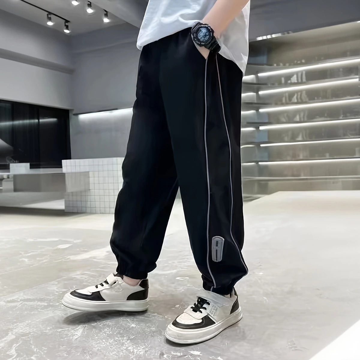 Boys Black Side Stripe Joggers Trackpants & Joggers Black 5-6 Y