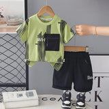 Boys Green Abstract Printed T-Shirt with Elasticated Shorts Sets