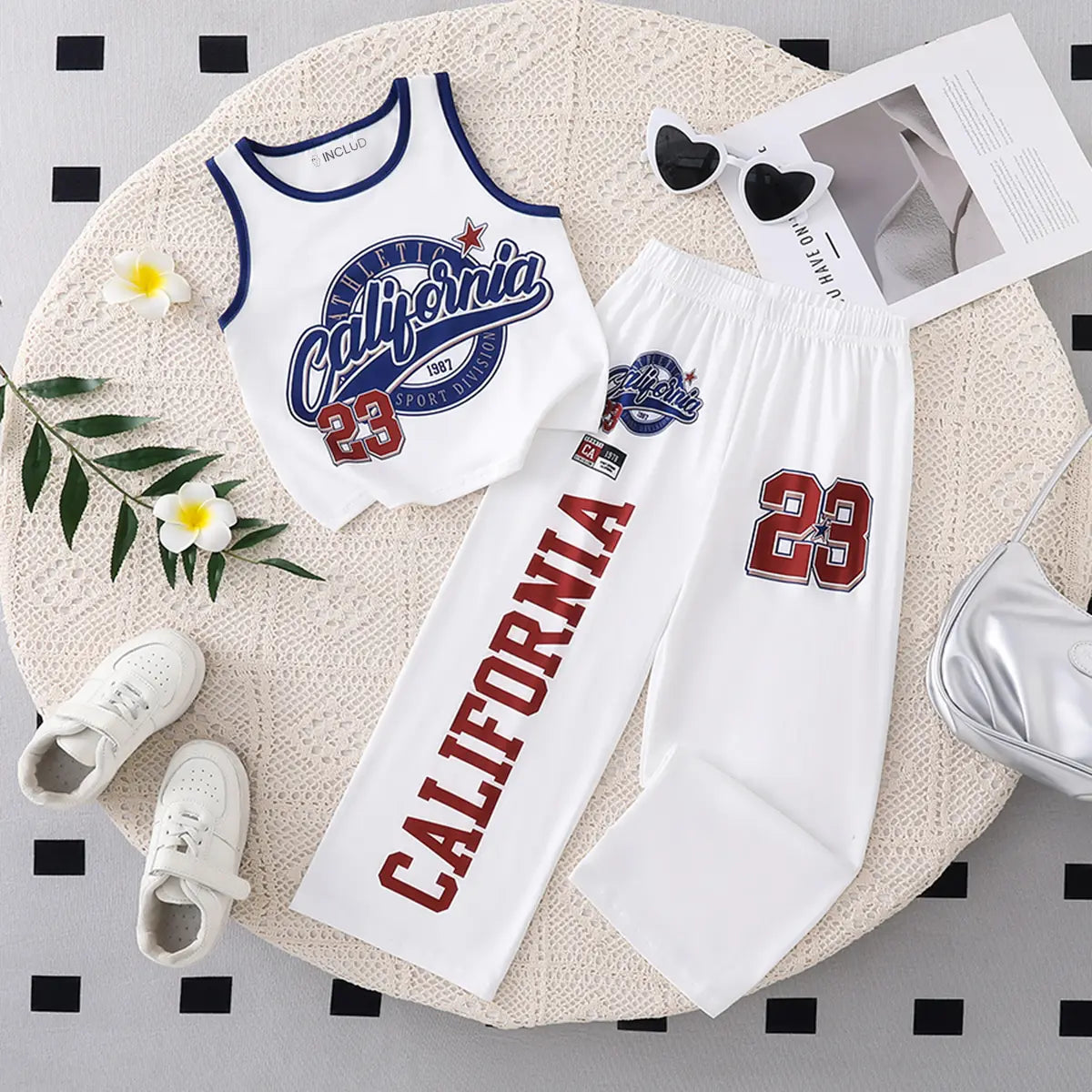 Girls Off White Typography Print Sleeveless Top With Pants Summer Sets Sets Off White 3-4 Y