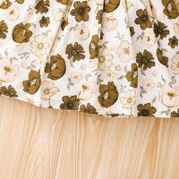 Girls Brown Flared Sleeve Floral Printed Fit & Flare Dress Casual Dresses