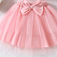 Girls Pink Rose Applique Sleeveless Top With Elasticated Skirt Sets 2 pc. Sets