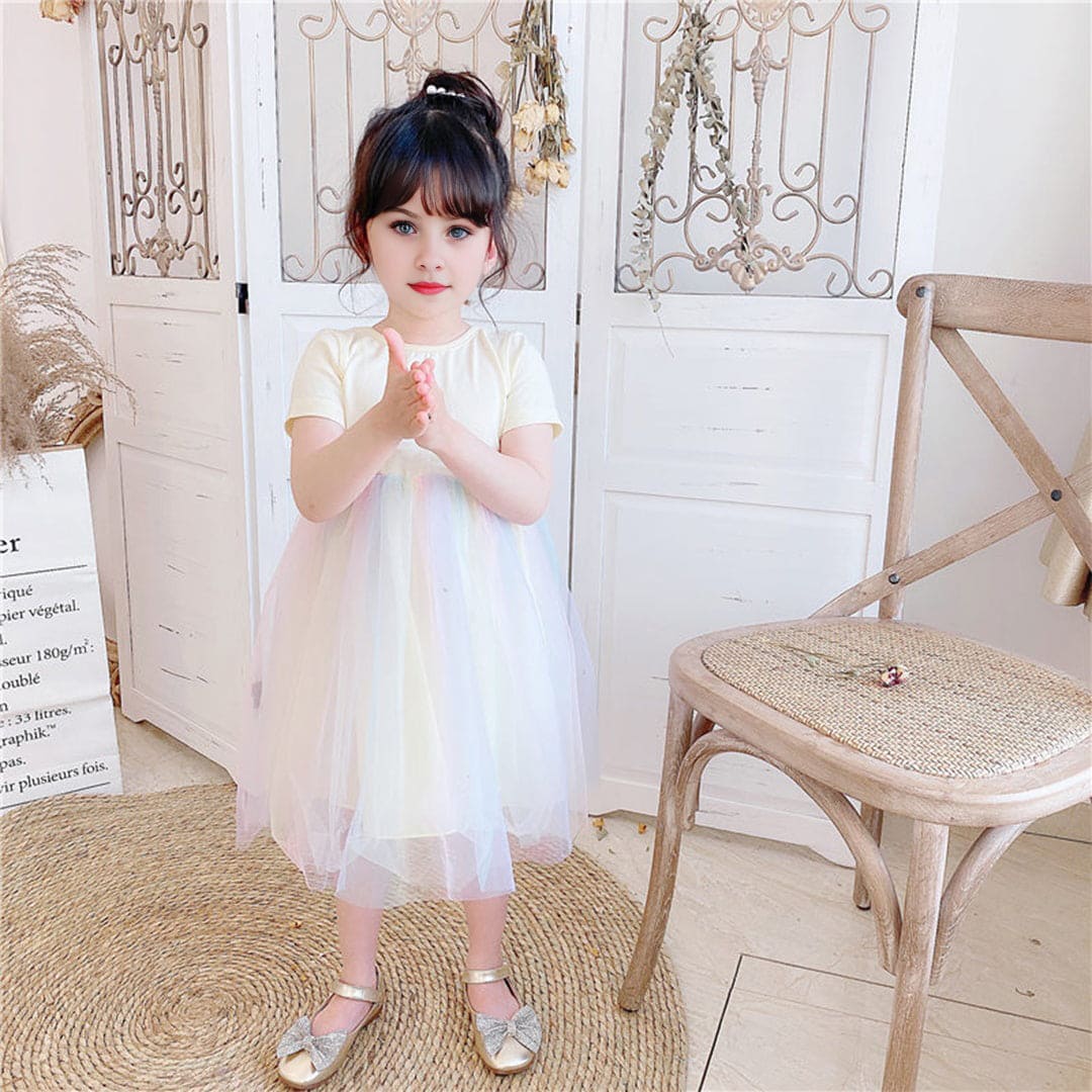 Girls Multicolor Tulle Fit & Flare Casual Dress Casual Dresses   