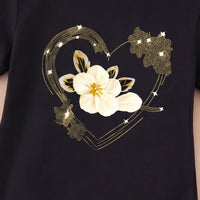 Girls Black Floral Print Short Sleeve T-Shirt Dress Casual Dresses