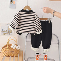 Boys Black Stripes Graphic Sweatshirt With Pants Sets 2 pc. Sets