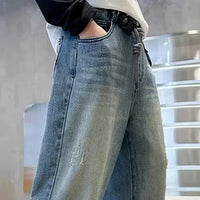 Boys Light Blue Scoop Pocket Denim Pants With Drawstring Pants