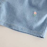 Girls Black Rabbit Appliqued T-Shirt With Denim Shorts Set 2 pc. Sets