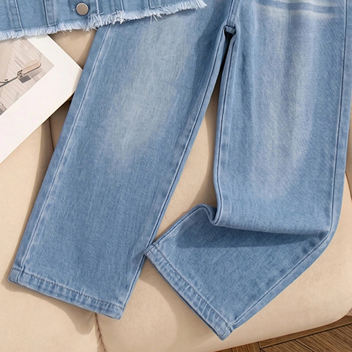 Girls Light Blue Sleeveless Vest With Denim Jeans Sets 2 pc. Sets