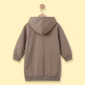 Girls Light Brown Typographic Hooded Tshirt Dress Casual Dresses