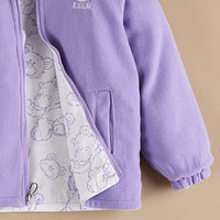 Girls Purple Bear Printed Reversible Hooded Zipper Jacket Coats & Jackets