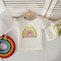 Girls White Graphics Top With Embroidered Denim Short Sets Sets