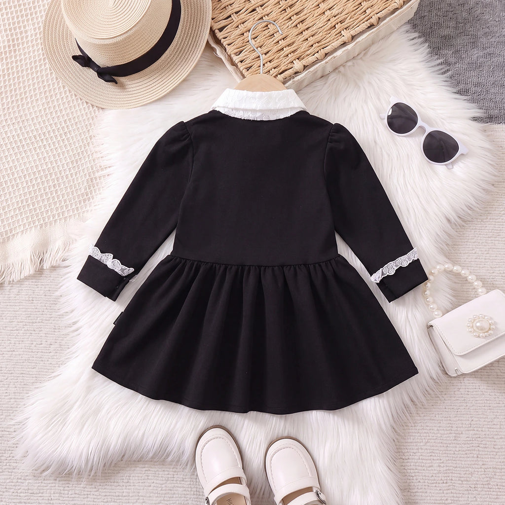 Girls Black Long Sleeve Fit & Flare Dress Casual Dresses
