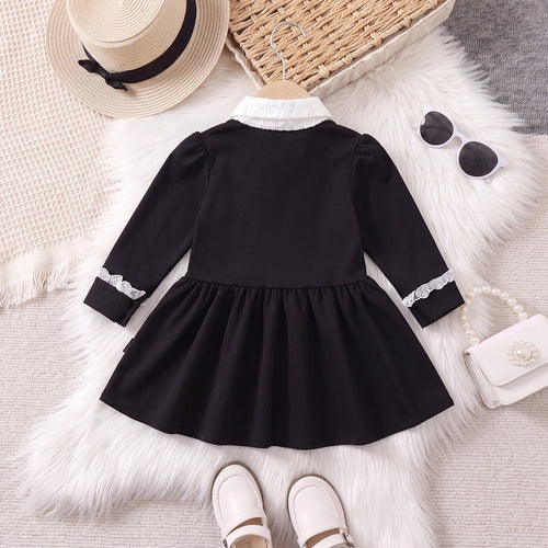 Girls Black Long Sleeve Fit & Flare Dress Casual Dresses