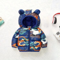 Boys Navy Blue Dragon Printed Hooded Zip-up Jacket Coats & Jackets Navy Blue 1-2 Y