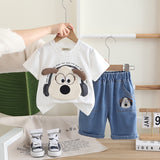Boys White Appliqued Short Sleeves T-Shirt With Denim Shorts Set