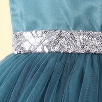 Girls Teal Solid Sleeveless Fit & Flare Party Dress Party Dresses