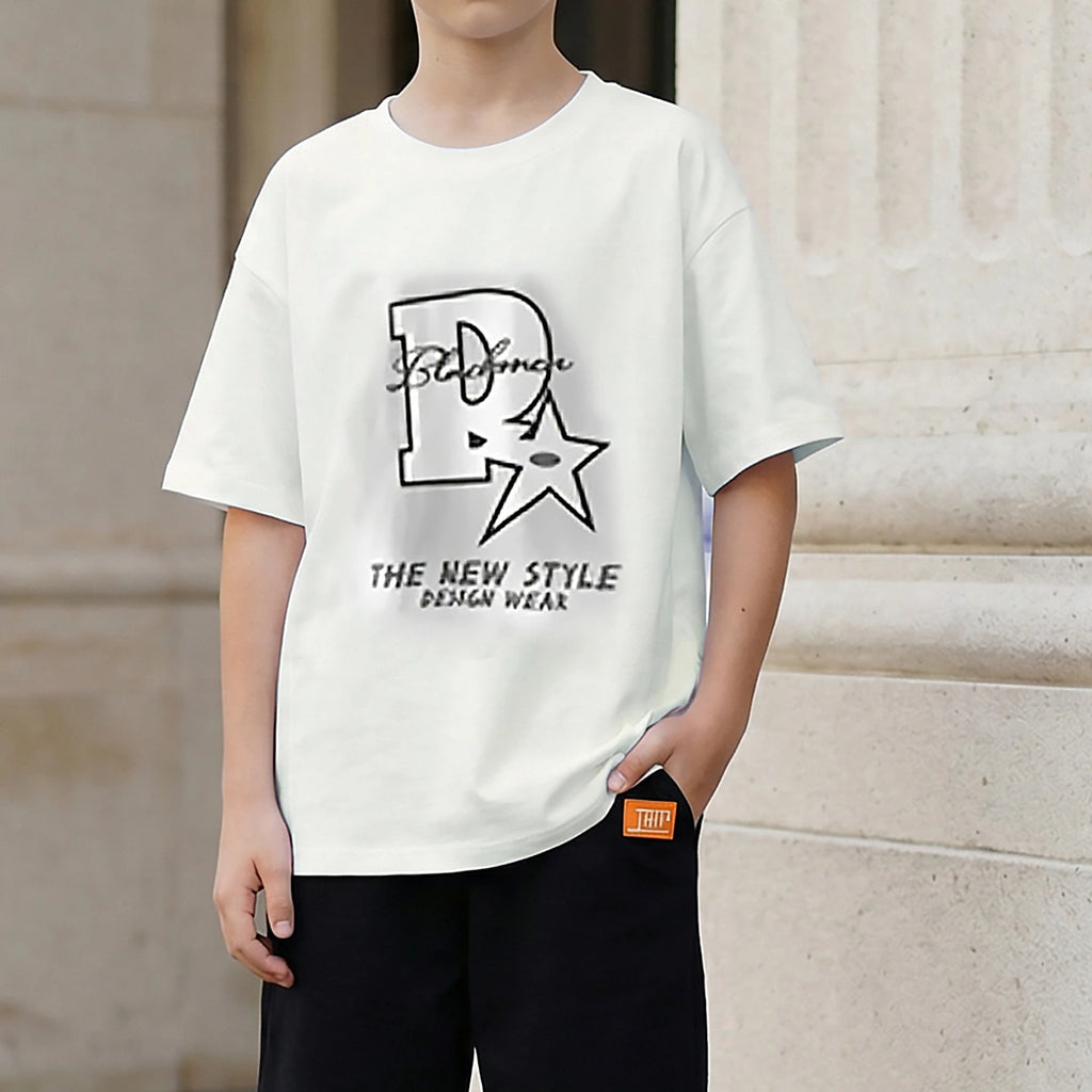Boys White Typographic Print Oversized T-Shirt With Shorts Set Sets