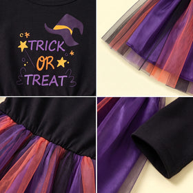Girls Black Trick Or Treat Typography Print Fit & Flare Dress Casual Dresses