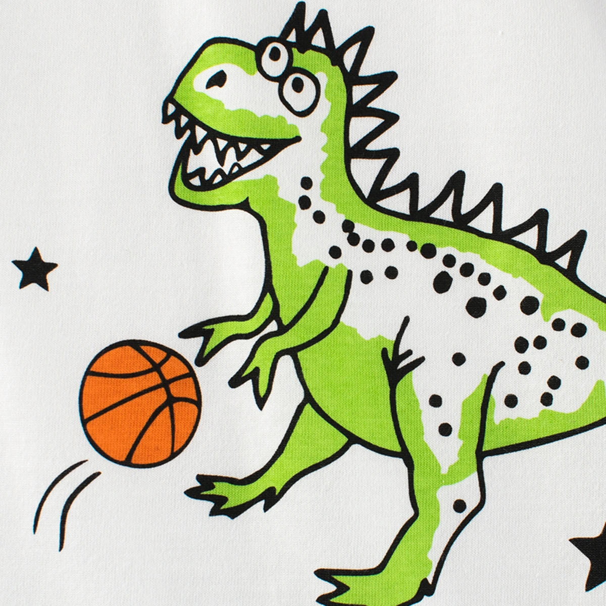Boys White Dinosaur Cartoon Printed T-Shirt With Striped Long Sleeves Tshirts