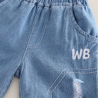 Boys Green Graphic Printed Short Sleeves T-Shirt With Denim Shorts Set 2 pc. Sets