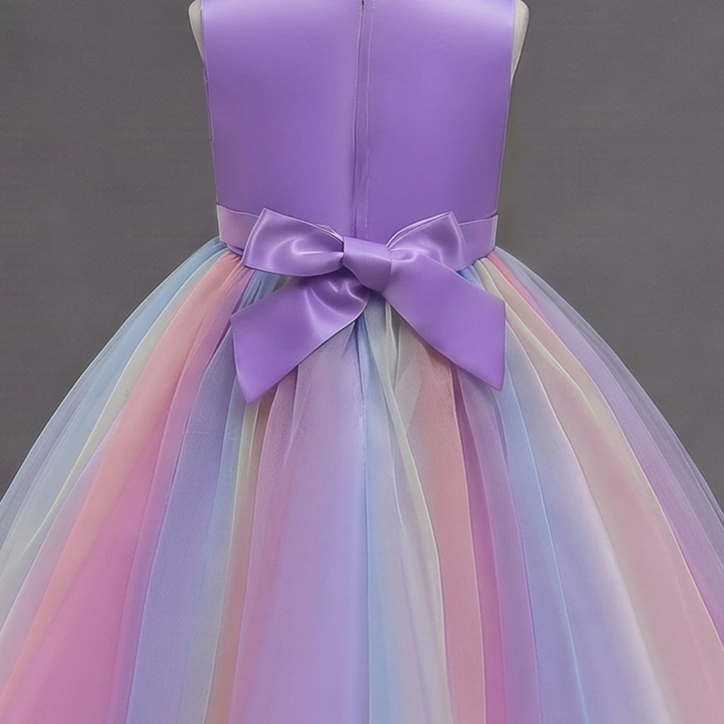 Girls Purple Sequin Embellished Fit & Flare Party Wear Dress With Flower Applique Party Dresses