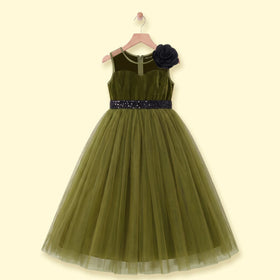 Girls Olive Green Sleeveless Fit & Flare Party Dress Party Dresses Olive 2-3 Y