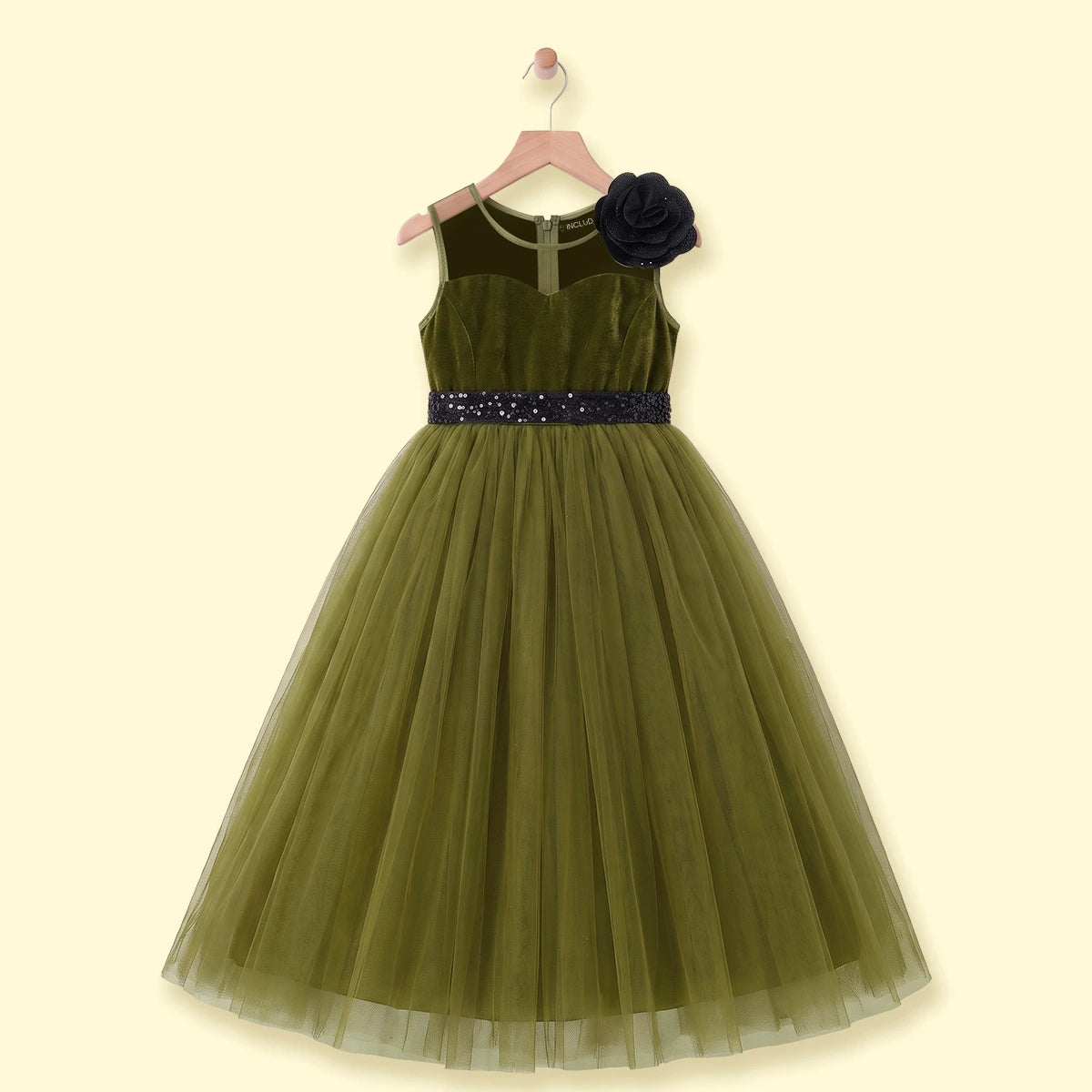 Girls Olive Green Sleeveless Fit & Flare Party Dress Party Dresses Olive 2-3 Y