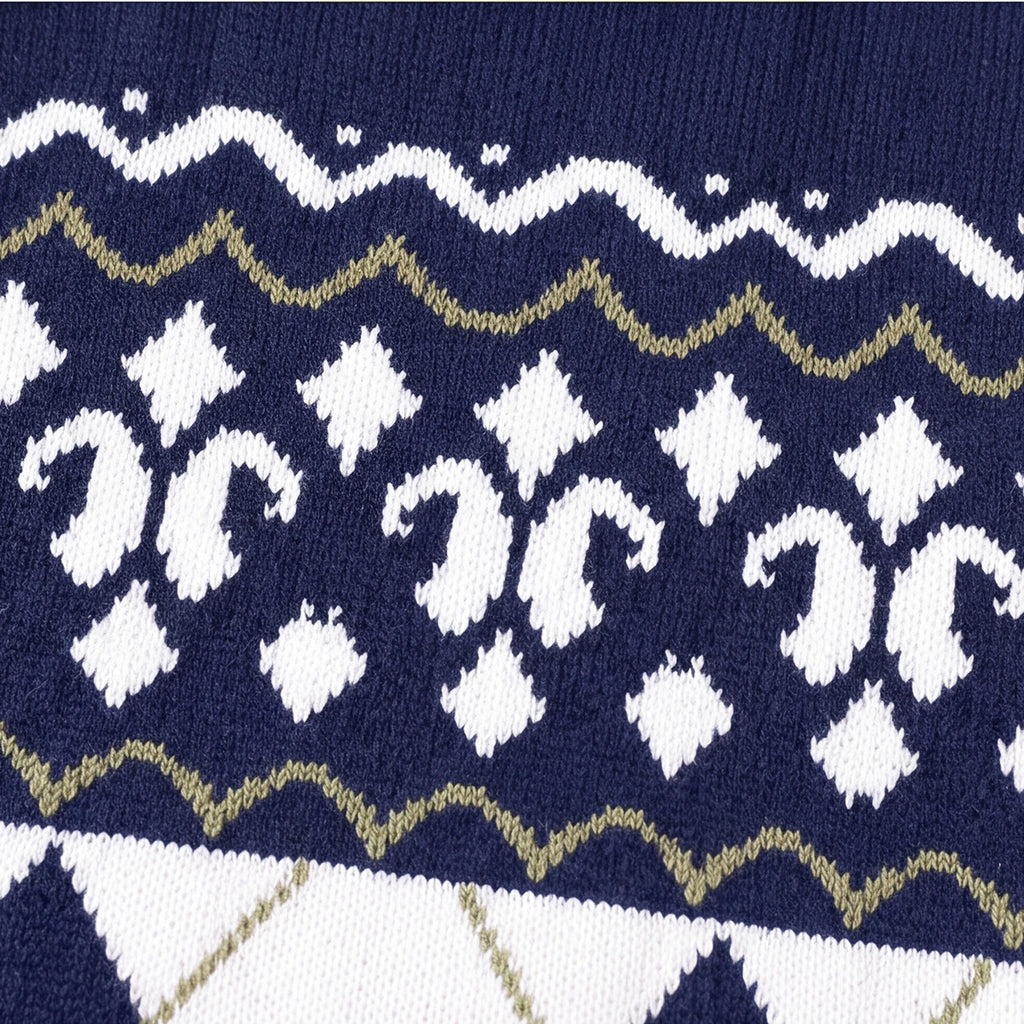 Girls Navy Blue Self-Design Argyle Pattern Button-up Cardigan Sweaters & Cardigans