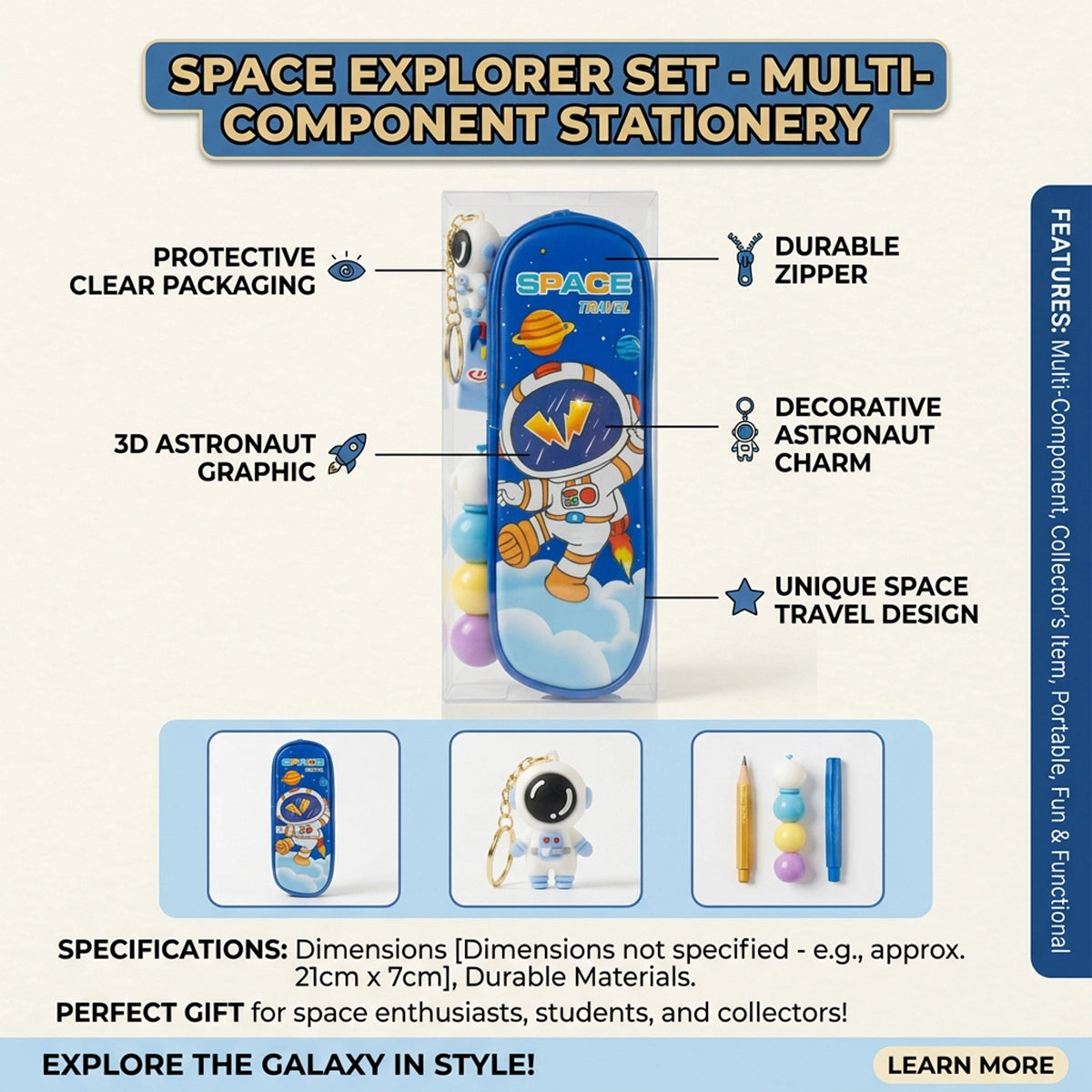 Boys Blue Space Astronaut Pencil Box With Keychain Trending Accessories