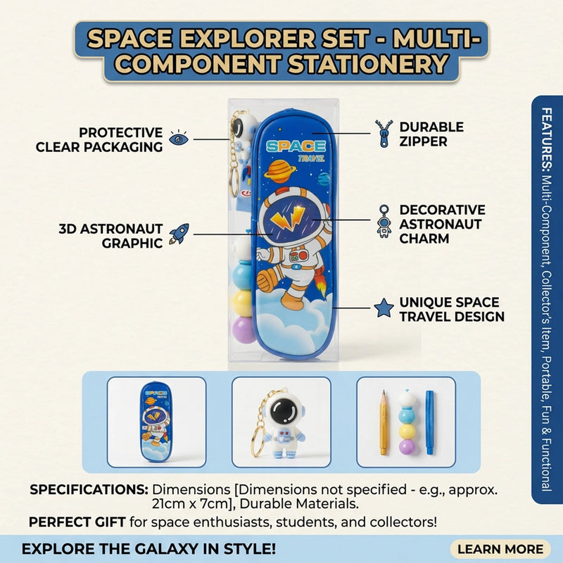 Boys Blue Space Astronaut Pencil Box With Keychain Trending Accessories
